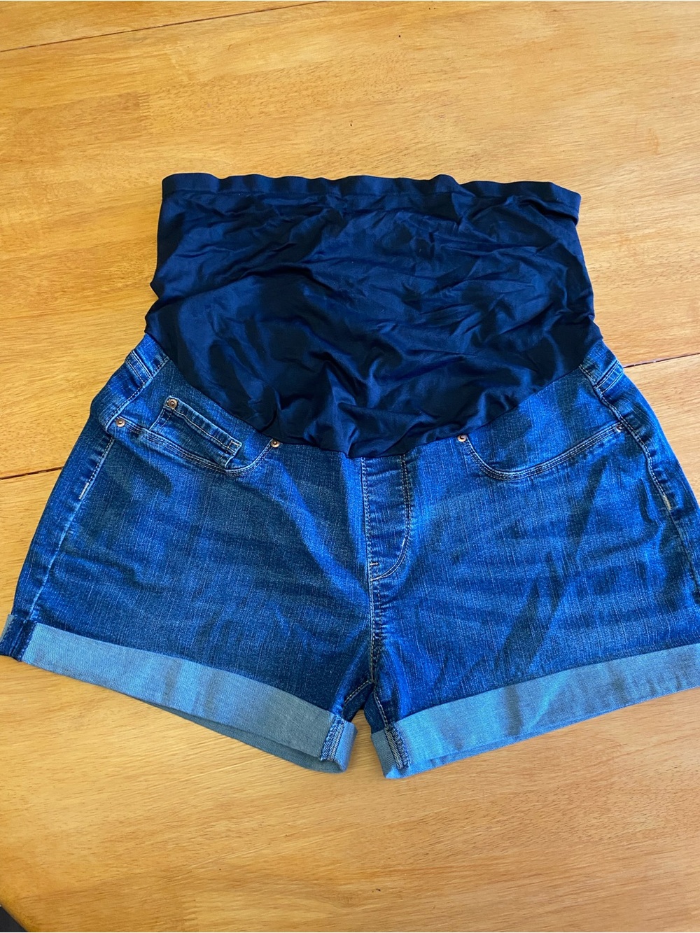 Signature by Levi Strauss Blue Denim Maternity Shorts with Navy Blue Waistband